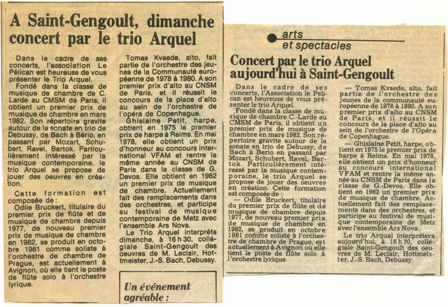 A Saint-Gengoult, dimanche concert par le trio Arquel